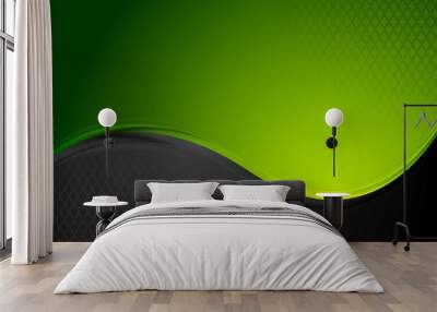 Green and black contrast wavy background Wall mural