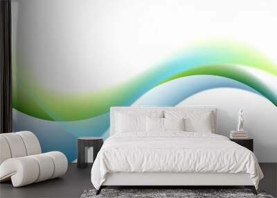 Green and blue waves on white background Wall mural