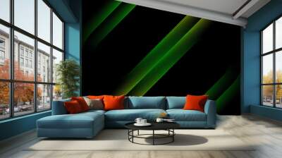 Green orange minimal glowing lines abstract futuristic tech background. Vector digital art design Wall mural