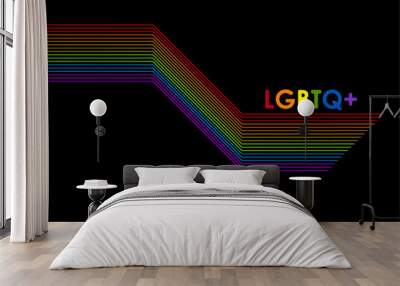 LGBTQ Pride Month abstract colorful laser lines black background. Vector design Wall mural