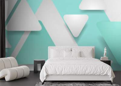 Mint and grey paper triangles abstract tech background. Vector geometry banner design Wall mural