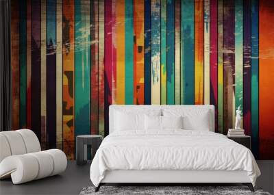 Multicolored stripes geometric grunge wall background. Generative AI Wall mural