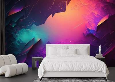 Neon colorful grunge abstract background. Generative AI Wall mural