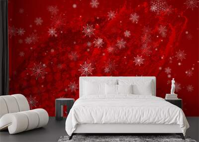 Red abstract Christmas grunge background with snowflakes and halftone blot. New Year abstract vector design Wall mural