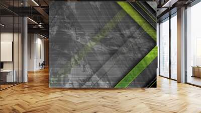 Tech green stripes on abstract grey grunge corporate header banner. Vector geometric background Wall mural