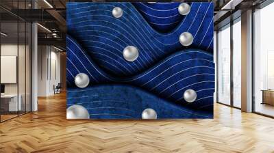 Tech vector blue and silver graphic design with waves and balls. Geometric glossy 3d spheres. Abstract corporate grunge texture background Wall mural