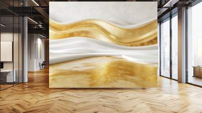 White and golden grunge wavy interior, abstract background. Generative AI Wall mural