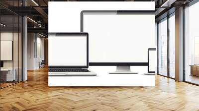 Realistic laptop and computer display with blank screen isolated on white background
 Wall mural