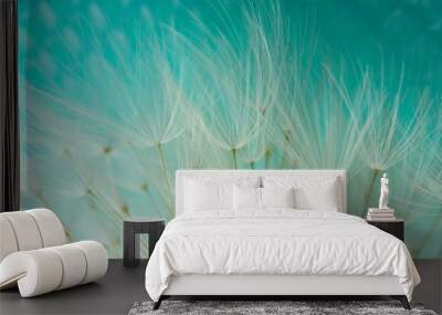 dandelion seeds agains blue background Wall mural