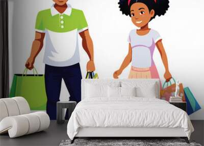 Black people shopping illustration, multicolor vector uses for various purpose Wall mural