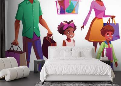 Black people shopping illustration, multicolor vector uses for various purpose Wall mural