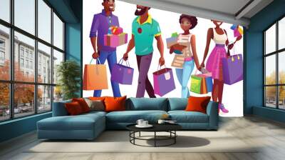 Black people shopping illustration, multicolor vector uses for various purpose Wall mural