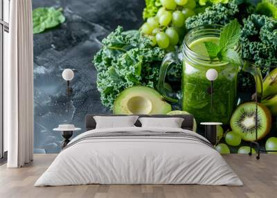 Fresh Green Smoothies with Fruits and Vegetables Wall mural