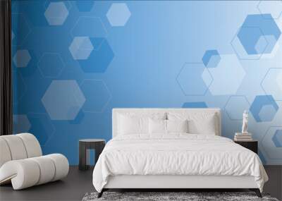 Abstract hexagon digital light blue geometric shape vector technology background. Hexagon geometric shapes overlay and create texture. Virtual abstract background with particle, molecule structure. Wall mural