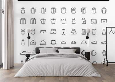 Clothes icon set with black color outline style design. Wall mural