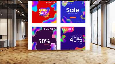 Collection of social media post template with Fluid gradient shapes composition graphic element Wall mural