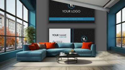 Modern Creative and Clean Business Card Template with Blue black color Wall mural