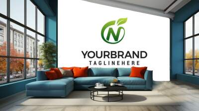 N logo initial letter design template vector with leaf fruit logo design concept template Wall mural