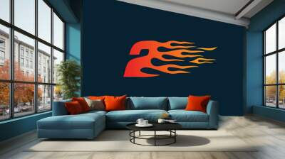 Number 2 fire flame Logo. speed race design concept template Wall mural