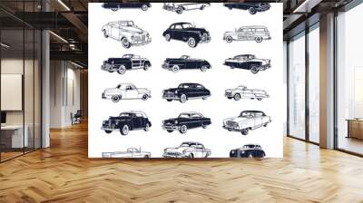 set of old vintage car isolated on white background Wall mural