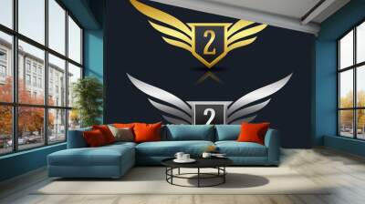 Wings Shield Number 2 Logo Template  Wall mural