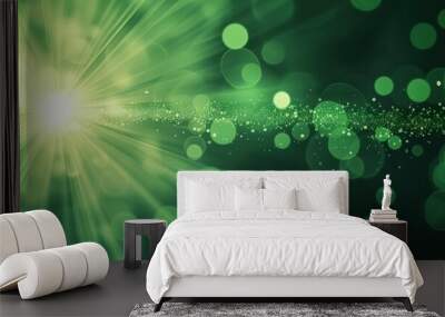 Abstract green light overlays burst effect with digital lens flare. AI generated image Wall mural