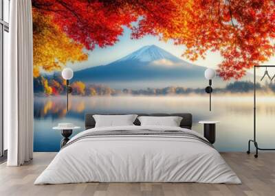 Autumnal Landscape of Mount Fuji and Lake Wall mural