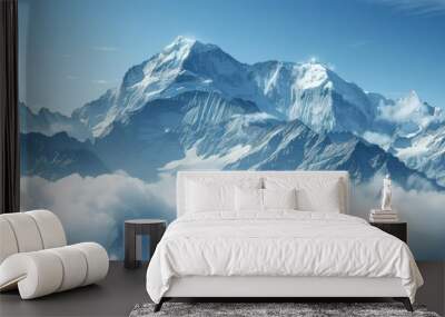 Beautiful landscape of majestic mountain peaks summits with snow capped with cloudy. AI generated Wall mural