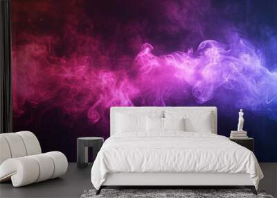 Light neon colorful smoke on dark background. AI generated image Wall mural