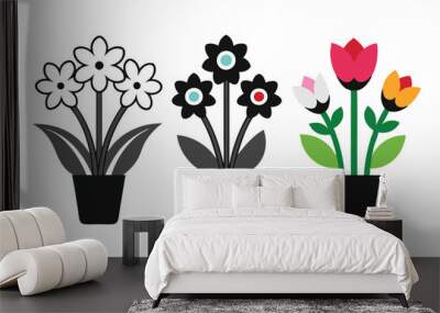 3 different style spring flower bouquet  icons A.eps Wall mural