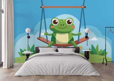 a cute frog swings on a swing A .eps Wall mural