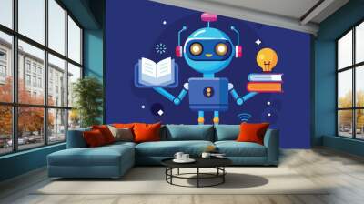 a stylized robot balancing book on its head C.eps Wall mural