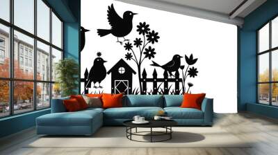 Backyard Birds black  silhouette E.eps Wall mural