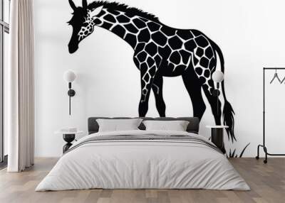 black and white girafe eating grass E.eps Wall mural