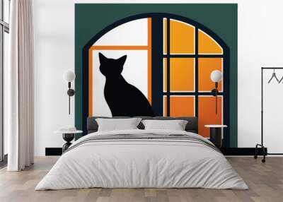 Cat silhouette in window S.eps Wall mural