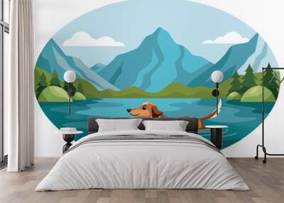 Dog Swimming in a Lake I.eps Wall mural