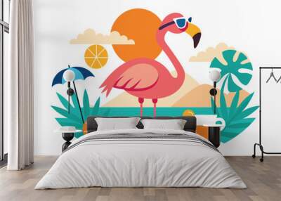 Flamingo 2 lag with Aperol and sunglasses B.eps Wall mural