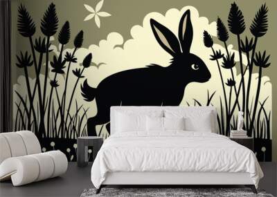 rabbit walk in grass white background G.eps Wall mural