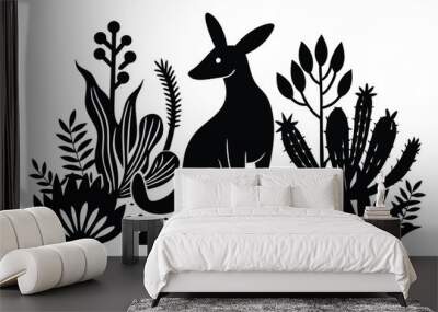 wallaby in plants and cactus white background H.eps Wall mural