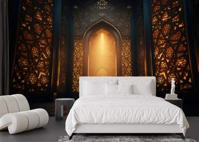 Islamic mosque interior with arabic traditional ornament Wall mural