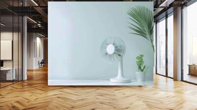 White stand electric fan on a room white wall background. AI generated image Wall mural