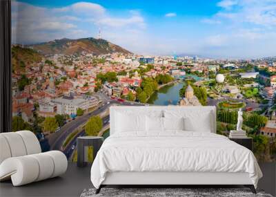 Tbilisi old town aerial panoramic view Wall mural