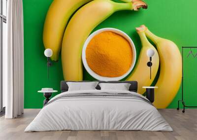 bananas with spice on green background Wall mural