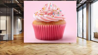 cupcake with pink frosting and sprinkles Wall mural