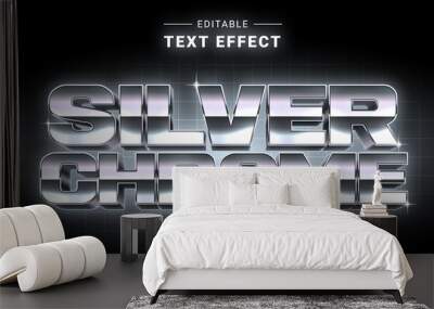 Editable Chrome Style Metallic Text Effect. Futuristic Logo Maker Wall mural