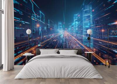 abstract cyber city technology innovation concept design background Wall mural