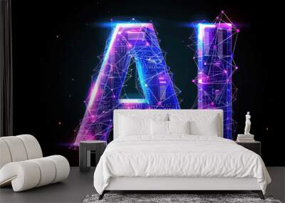 AI Artificial Intelligence letter isolated on black background Wall mural