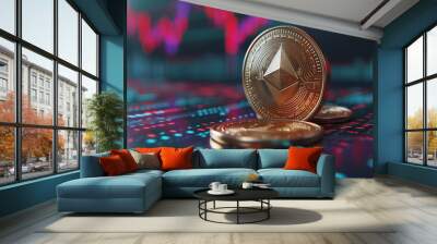 block chain, electronic coins close up, virtual money Wall mural