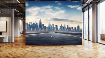 A photo of Empty asphalt road and modern city skyline panorama in shanghai Generative AI Wall mural