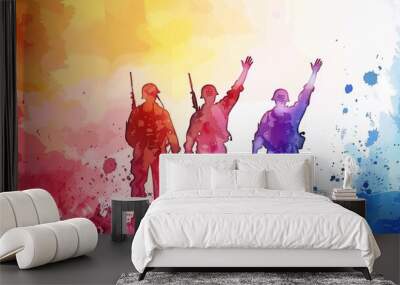 American army day celebration Group of army in watercolor style Wall mural